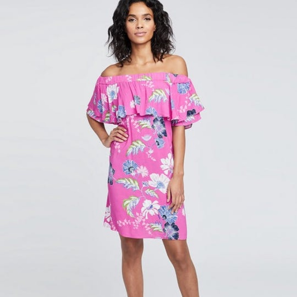 Rachel Roy Off the Shoulder Pink Floral Mini Dress